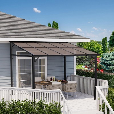 10 x 10 FT Wall Mounted Gazebo, Hardtop Lean-to Pergola with Polycarbonate Roof