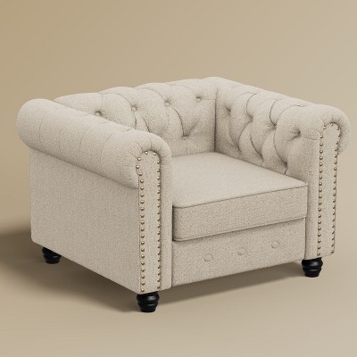 Linen Chesterfield Chair for Living Room-Morden Fort