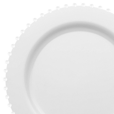 Smarty Had A Party 10" White Pearl String Plastic Dinner Plates - 120 pcs