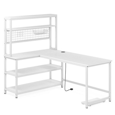Resenkos Computer Desk, Gaming Desk,55" Reversible L-Shaped Desk with Wireless Charging & Shelves,