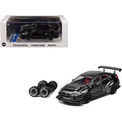 Subaru VAB WRX S4 Widebody Black Metallic with Red Interior with Extra Wheels 1/64 Diecast Model Car by CM Model