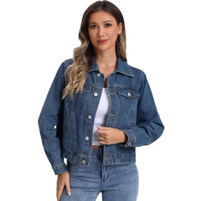 Allegra K Women's Vintage Casual Collar Long Sleeve Button Down Jean Denim Jacket