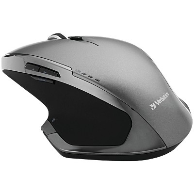 Verbatim® Cordless Deluxe Blue-LED Computer Mouse, Ergonomic, 8 Buttons, 2.4 GHz (Graphite) in Gray