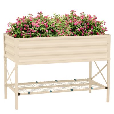 Outsunny Galvanized Raised Garden Bed, Metal Planter Box with Legs, Storage Shelf and Bed Liner