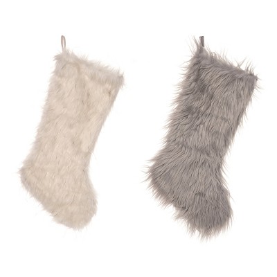 Transpac Plush Fuzzy Winter Stocking Set of 2 Christmas Home Decorations Holiday Stockings Polyester