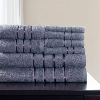 Hastings Home 100% Cotton Plush Bath Towel Set - Silver, 8 Pieces