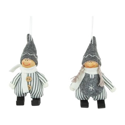 NORTHLIGHT 2ct Boy and Girl Hanging Christmas Ornament Set 5.5" - White/Gray
