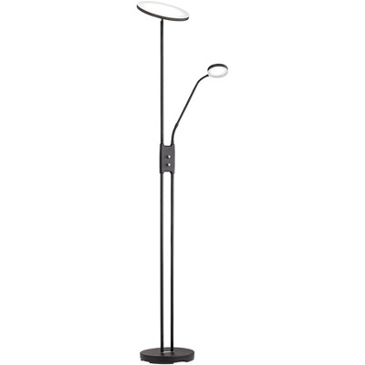 360 Lighting Taylor Modern Torchiere Floor Lamp with Side Light 72" Tall Satin Black LED Adjustable for Living Room Reading Bedroom Office House Home