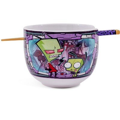 Silver Buffalo Invader Zim and GIR 20-Ounce Ceramic Ramen Bowl and Chopstick Set