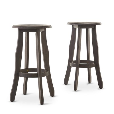 Set of 2 Ruthie Acacia Barstools Dark Gray - Christopher Knight Home: 30" Fixed Height, Backless Design