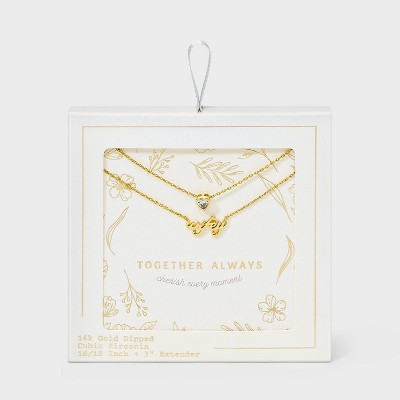Valentine's Day 14K Gold Dipped "Wifey" with Cubic Zirconia Heart Multi-Strand Pendant Necklace - Gold: Nickel-Free, Polished Finish