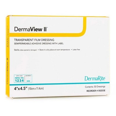 DermaView II Transparent Film Dressing, 4 in x 4 1/2 in, 1 Count, 50 Packs, 50 Total