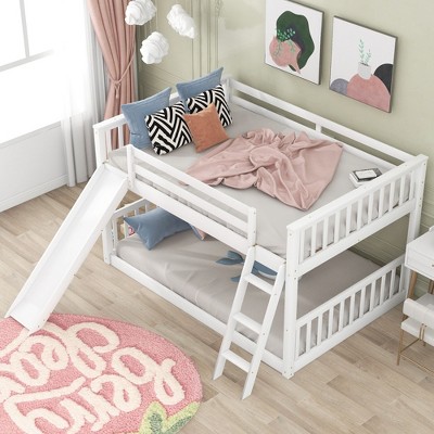 Okak Full Over Full Solid Wood Bunk Bed with Convertible Slide Loft Bunk Bed with Ladder & Safety Guardrail for Kids Teens, Easy Assemble