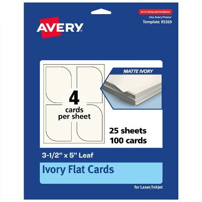 Avery Leaf Flat Cards, 3-1/2" x 5", Matte Ivory, 100 Total