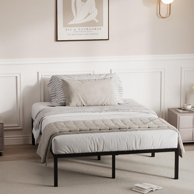 6''-16'' Bed Frame, Heavy Duty Metal Platform with Steel Slats & Ample Under Bed Storage, No Box Spring Required, Quick Assembly, Black