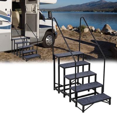 Portable RV Stairs with Handrail, Non-Slip RV Ladder with Rubber Mats for Travel Trailers, Campers, Hot Tubs, Porches & Poolside Use