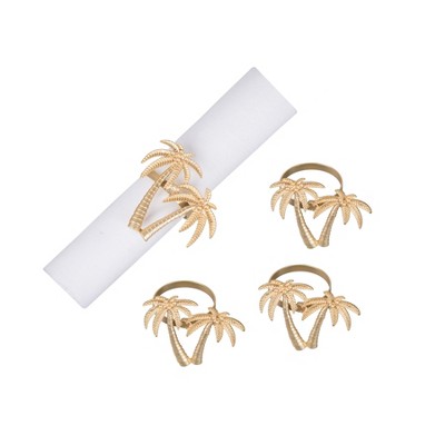 C&F Home Premium Golden Palm Trees Napkin Rings Set of 4 - Tropical Beach Decor