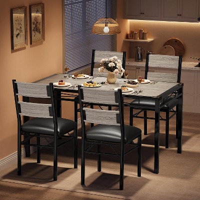 Dining Table Set for 4, Kitchen Table and Chairs Set with Upholstered Seats & Corner Protector, Space Saving Dining Room Furniture