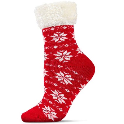 Memoi Women's Snowflake Fair Isle Plush Cabin Socks