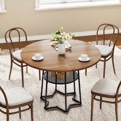 38.6" Wood Round Dining Table with Metal Base and Storage Shelf for Home, Kitchen, Living Room, (Only Table)