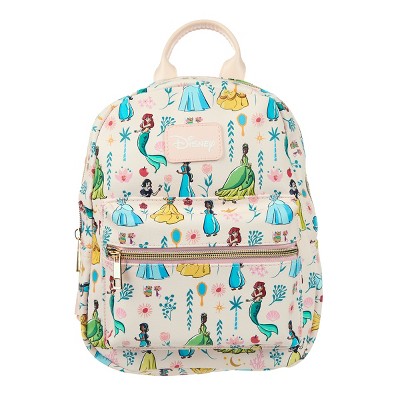 Disney Princesses Youth Girls 11.5" Mini Backpack Featuring Belle, Tiana, Jasmine, Ariel, Snow White