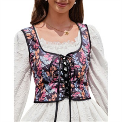 Clearlove Women's Vintage Floral Lace-Up Corset Top Adjustable Back Tie Bustier Cropped Bralette