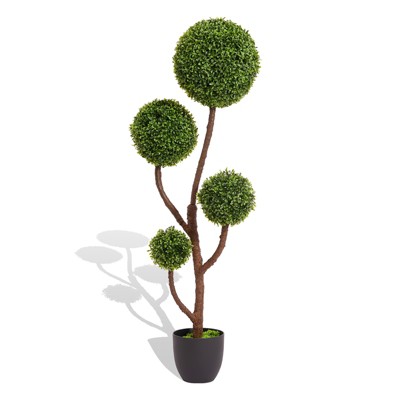 4FT Artificial Topiary Ball Tree, Faux Potted Boxwood Topiary Plant, Fake Shrubs Tree for Front Door Home Balcony Backyard Patio Decor
