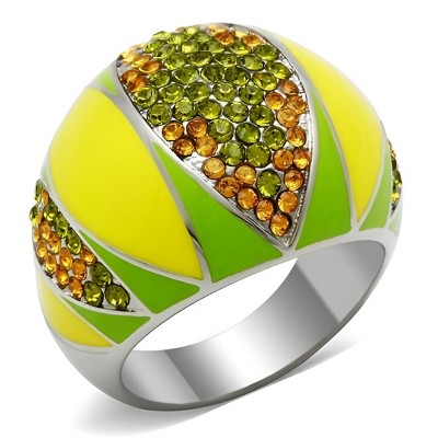 Slickblue Women's Multicolor Fashion Ring – Oval Synthetic Crystals, Enamel Accents, Stainless Steel, Size 5–10