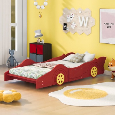 Whisen Twin Size Race Car-Shaped Platform Bed with Wheels