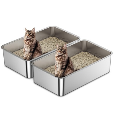 2 Pack Large Stainless Steel Litter Box 23.4" L x 15.6" W x 6" H, XL Metal Cat Litter Boxes, Odor Resistent, Non-Sticky, Easy to Clean