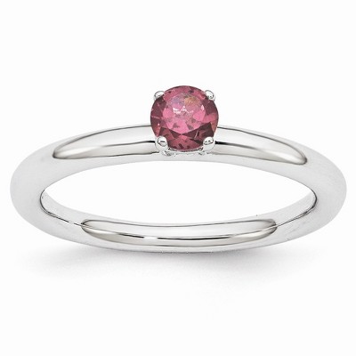 Black Bow Jewelry Rhodium Plated Sterling Silver Stackable 4mm Rhodolite Garnet Ring