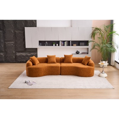 110'' Chenille Compression Curved Modular Sectional Sofa with High-Density Sponge and 4 Accent Pillows