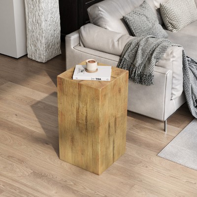 Lyngins Wood-Look Square-Column End Table, Indoor/Outdoor Side Table for Living Room, Bedroom Nightstand, MGO Patio End Table