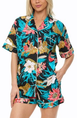 ADR Women's Soft Cotton Knit Jersey Pajamas Lounge Set, Short Sleeve Top and Shorts with Pockets