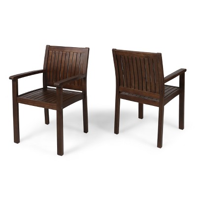 Wilson 2pk Acacia Dining Chair - Dark Brown - Christopher Knight Home: Water-Resistant, Traditional Style, Fixed Arms