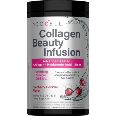 NeoCell Beauty Infusion Collagen Powder | Collagen Type 1 and 3 | Hyaluronic Acid and Biotin | 11.64 Ounces | Cranberry Cocktail Flavor