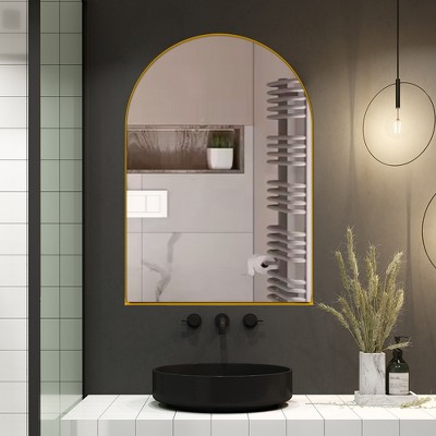 Akoasm Metal Recessed Bathroom Medicine Storage Cabinet With Mirror & Adjustable Shelves-Gold