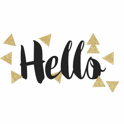 Hello Quote with Glitter Triangles Peel and Stick Wall Decal Black/Gold - RoomMates: Modern Vinyl Wall Clings, Self-Adhesive Decor
