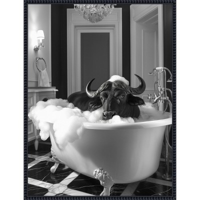 Amanti Art Curious Buffalo In the Tub by Niky Rahner Framed Canvas Wall Art