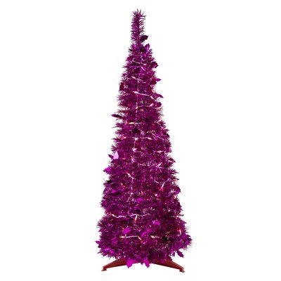 Northlight 6' Pre-Lit Pink Tinsel Pop-Up Artificial Christmas Tree, Clear Lights