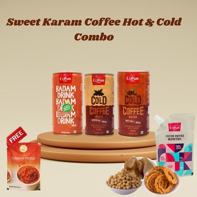 Shastha Essential Combo – Murukku, Seedai, Halwa, Cothas Filter Coffee Decoction & Cold Coffees [Bon Bon / Mocha / Badam] + Free 60g Pickle Pkt