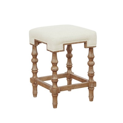Shelly Backless Counter Height Barstool Natural - Linon: Geometric Seat, Washed Wood Legs, Polyester Upholstery