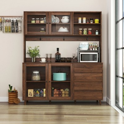 Kumasinova 63"Kitchen Hutch Cabinet with Microwave Stand,Freestanding Pantry Cabinet with 4 Doors&4 Drawers,Modern Storage Cabinet for Kitchen
