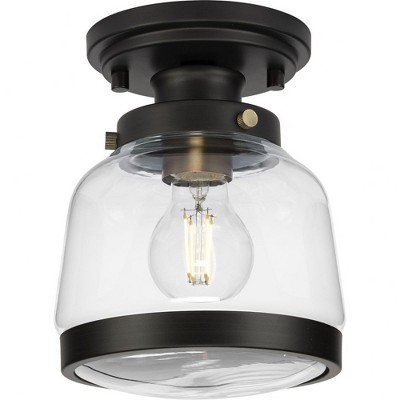 Progress Lighting Judson 1-Light Flush Mount Ceiling Light, Antique Bronze, Clear Schoolhouse Globe