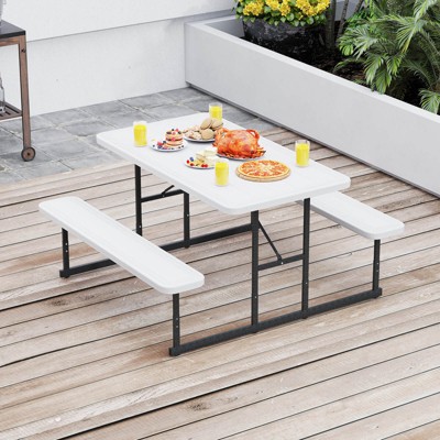 Costway Picnic Table Bench Set for 2-4 People Outdoor Rectangular Camping Dining Table Black/Gray/Green/White