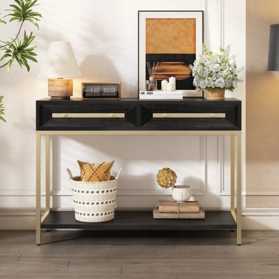 KIGFTSOD Entryway Table, Console Table with Two Drawers, Retro Hallway Table with Striking Geometric Design for Entryway and Living Room