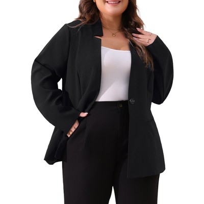 Agnes Orinda Women's Plus Size Button Long Sleeve Office Work Business Suit Blazers