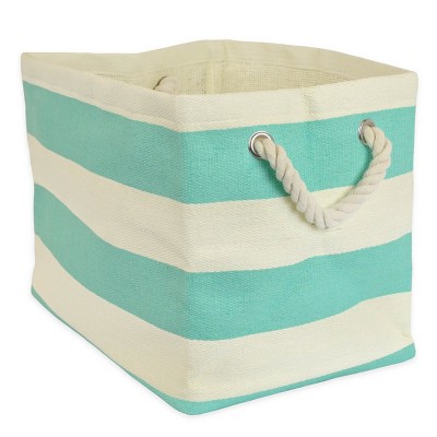 Design Imports Paper Bin Stripe Aqua Rectangle Large 17X12X12