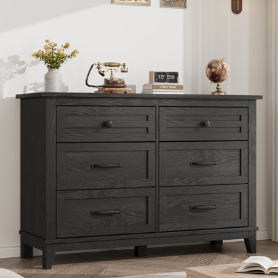 6 Dresser for Bedroom, 47" Wide Dresser, Wide Drawer Dresser with Storage Freestanding, Wooden Closet Dresser Storage Chest for Bedroom, Walnut