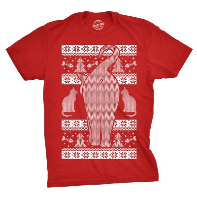 Mens Festive Cat Butt Ugly Christmas Sweater T Shirt Funny Holiday Novelty Top - Crazy Dog Men's T Shirt Gift For Christmas